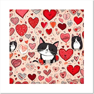 Valentines day cat and hearts pattern gift ideas Posters and Art